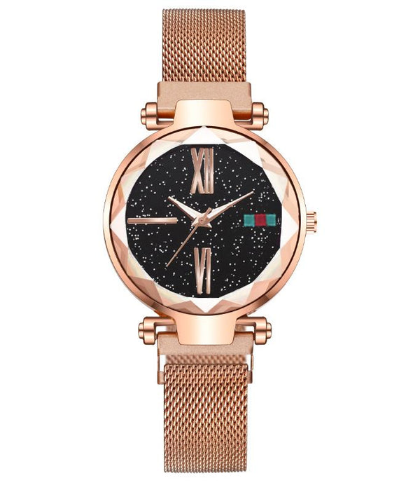 W414 Rose Gold Midnight Mesh Roman Numeral Collection Quartz Watch - Iris Fashion Jewelry
