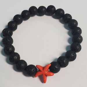 B895 Black Lava Stone Orange Starfish Bead Bracelet - Iris Fashion Jewelry