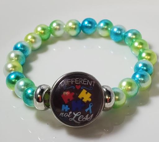 B967 Blue & Green Pearl Different Not Less Autism Awareness Bracelet - Iris Fashion Jewelry