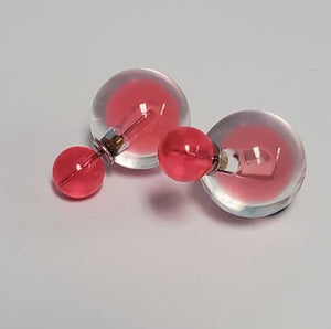 *E216 Clear Light Pink Inside Double Ball Earrings - Iris Fashion Jewelry