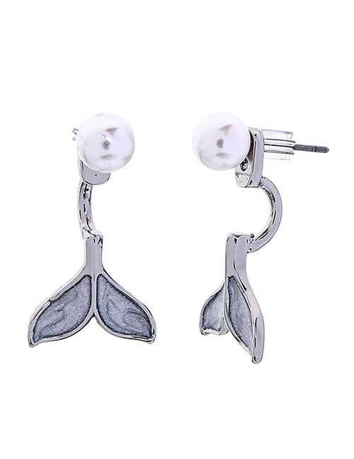 E815 Silver Glitter Fish Tail Pearl Earrings - Iris Fashion Jewelry