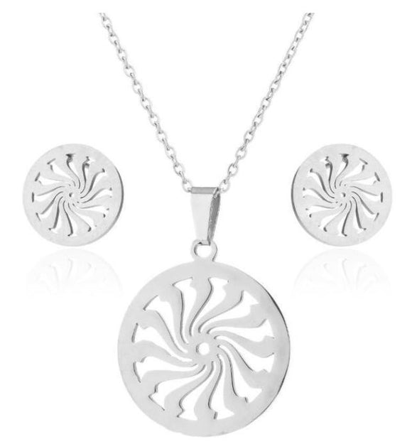N1123 Silver Swirl Stainless Steel Necklace with FREE Earrings - Iris Fashion Jewelry