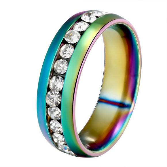 R56 Titanium & Stainless Steel Fashion Ring with Gemstones in Iridescent - Iris Fashion Jewelry