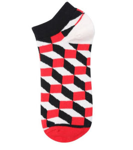 SF1029 Red Black White Squares Low Cut Socks - Iris Fashion Jewelry