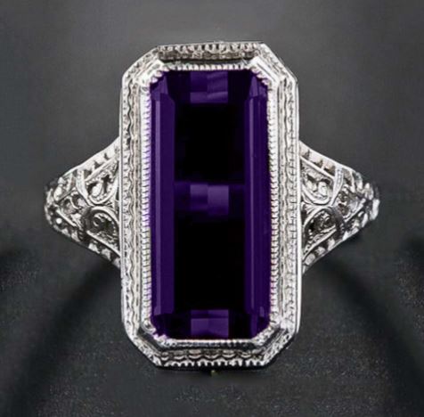 R140 Silver Purple Rectangle Gemstone Ring - Iris Fashion Jewelry
