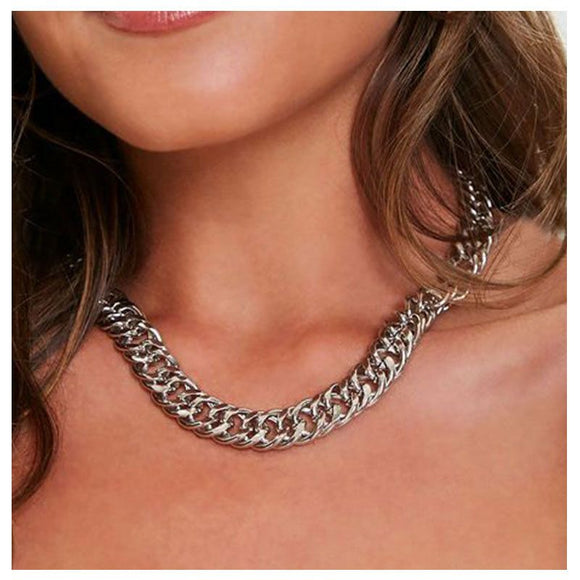 N635 Silver Chain Choker Necklace with FREE Earrings - Iris Fashion Jewelry