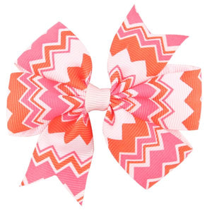 H611 Small Pink & Orange Zig Zag Pattern Bow Hair Clip - Iris Fashion Jewelry