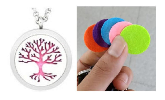 N140 Silver Tree Essential Oil Necklace with FREE Earrings PLUS 5 Different Color Pads - Iris Fashion Jewelry