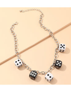 N1275 Black & White Dice Necklace - Iris Fashion Jewelry