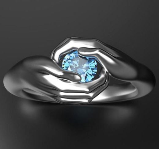 R176 Silver Blue Gemstone Hands Ring - Iris Fashion Jewelry