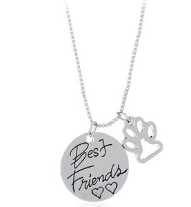 N1768 Silver Best Friends Paw Print Necklace With FREE Earrings - Iris Fashion Jewelry