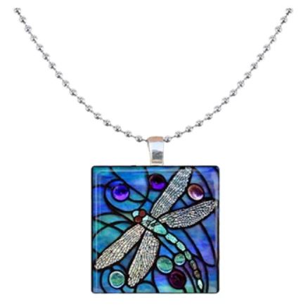 N1795 Silver Blue Dragonfly Square Beaded Chain Necklace with FREE Earrings - Iris Fashion Jewelry