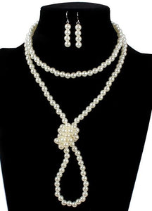 N1751 Tied Pearls Layered Necklace with FREE Earrings - Iris Fashion Jewelry