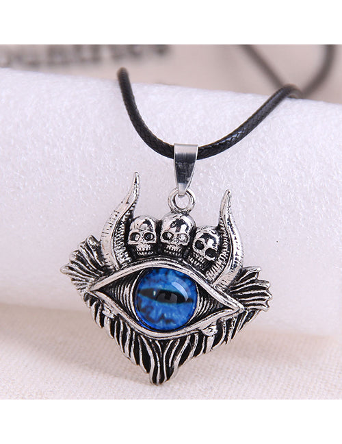N1836 Silver Blue Eyeball Skulls & Horns Necklace - Iris Fashion Jewelry