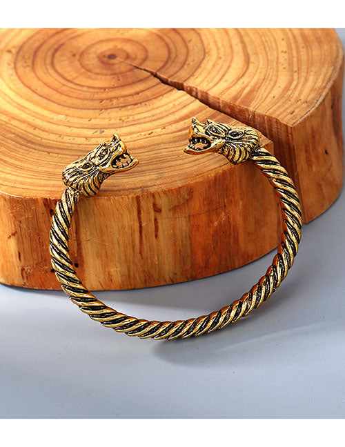 B858 Gold Dragon Head Spiral Cuff Bracelet - Iris Fashion Jewelry