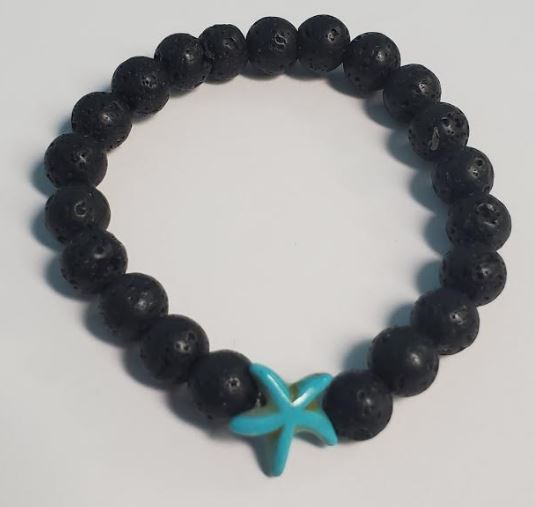 B894 Black Lava Stone Turquoise Starfish Bead Bracelet - Iris Fashion Jewelry