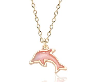 L323 Gold Peach Glitter Dolphin Necklace FREE EARRINGS - Iris Fashion Jewelry