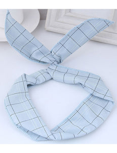 H132 Pale Blue Grid Pattern Wire & Cloth Hair Band - Iris Fashion Jewelry