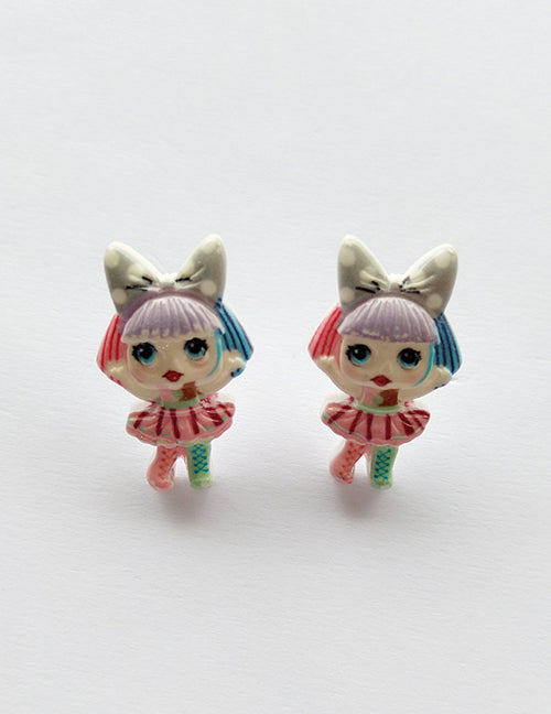 L253 Mismatched Cartoon Girl Stud Earrings - Iris Fashion Jewelry