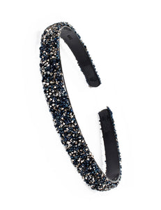 H652 Blue & Black Bead Gray Rhinestone Head Band - Iris Fashion Jewelry