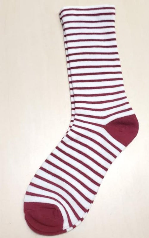 SF1307 White Burgundy Stripes Socks - Iris Fashion Jewelry