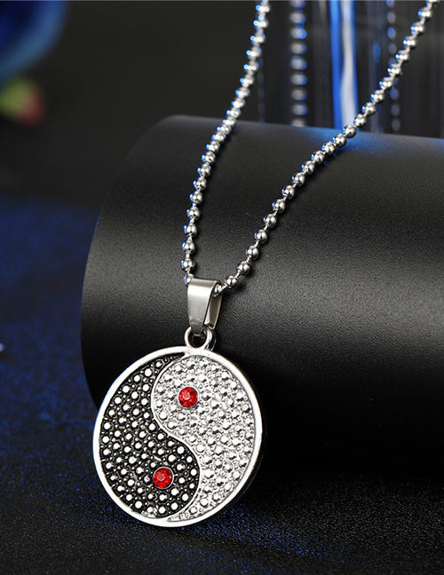 N1715 Silver Yin Yang Red Gemstone Necklace - Iris Fashion Jewelry