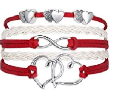 B797 Red & White Hearts Leather Layer Bracelet - Iris Fashion Jewelry