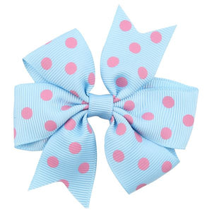 H35 Small Light Blue Pink Polka Dot Bow Hair Clip - Iris Fashion Jewelry