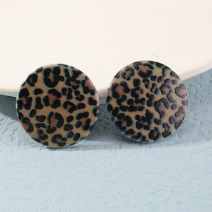 E1659 Round Brown Leopard Print Acrylic Earrings - Iris Fashion Jewelry