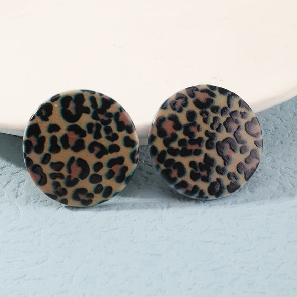 E1659 Round Brown Leopard Print Acrylic Earrings - Iris Fashion Jewelry