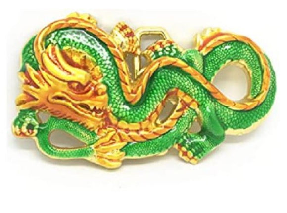 BU112 Gold Green Dragon Belt Buckle - Iris Fashion Jewelry