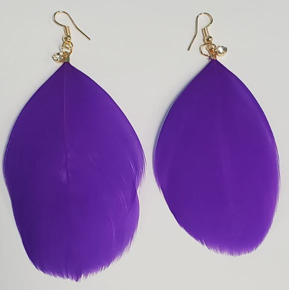 *E643 Large Purple Feather with Rhinestone Earrings - Iris Fashion Jewelry