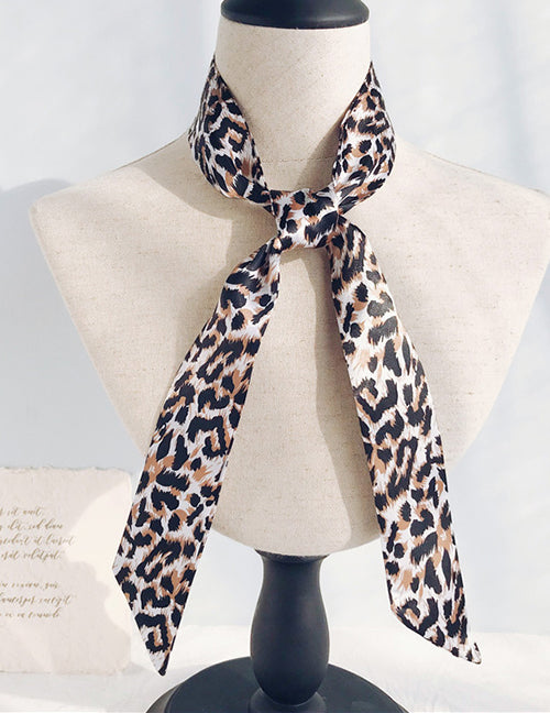 H481 Beige Leopard Print Satin Scarf - Iris Fashion Jewelry