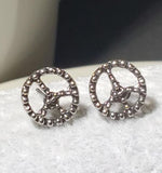 E1559 Silver Textured Peace Sign Earrings - Iris Fashion Jewelry