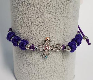 B902 Purple Cord Rhinestone Cross Bracelet - Iris Fashion Jewelry