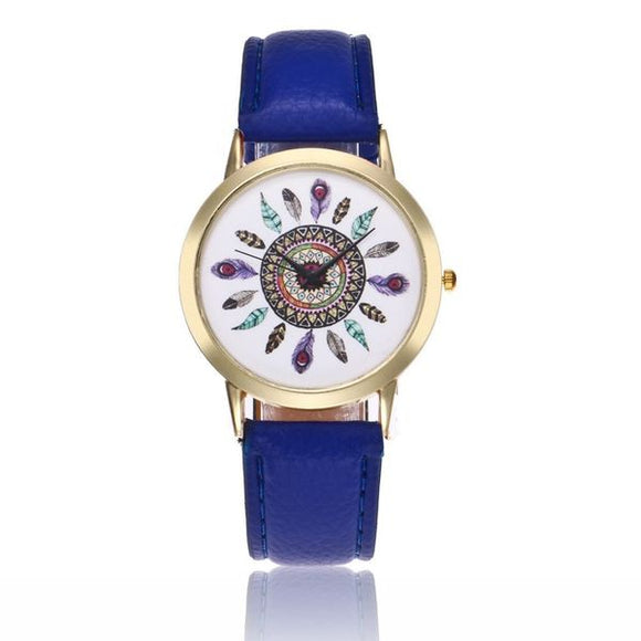 W299 Royal Blue Band Colorful Feathers Collection Quartz Watch - Iris Fashion Jewelry