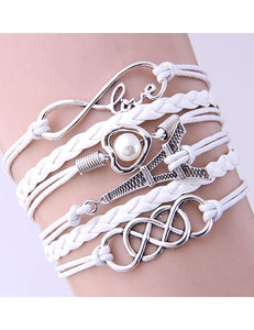 B956 White Eiffel Tower Infinity Leather Layer Bracelet - Iris Fashion Jewelry