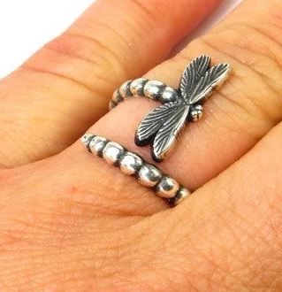 AR39 Silver Dragonfly Adjustable Ring - Iris Fashion Jewelry