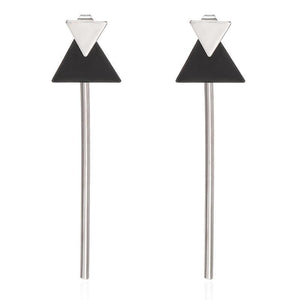 E868 Silver & Black Triangles Long Dangle Earrings - Iris Fashion Jewelry