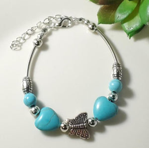 B1157 Silver Turquoise Crackle Stone Butterfly Bracelet - Iris Fashion Jewelry