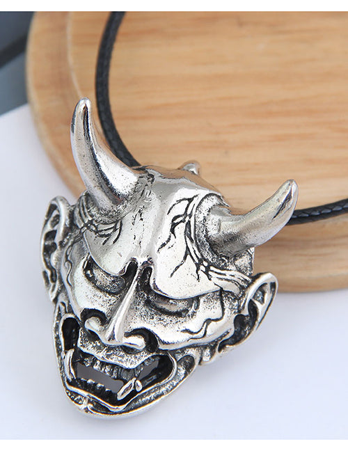 N84 Silver Satan Pendant on Leather Cord Necklace - Iris Fashion Jewelry