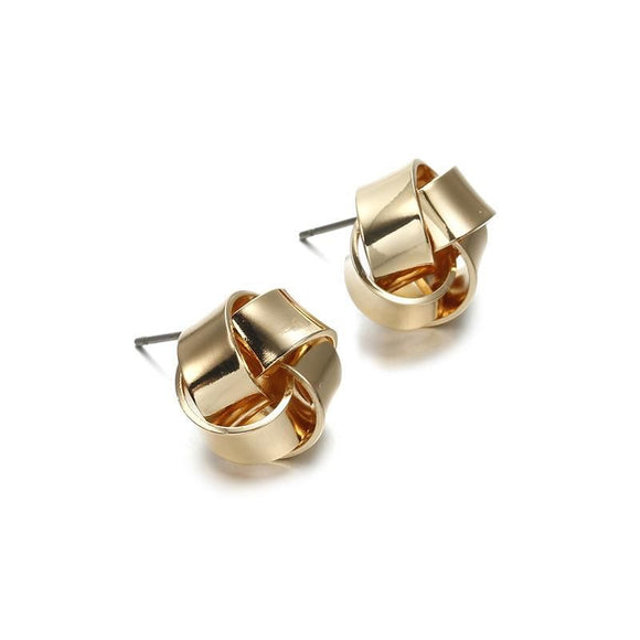 E369 Gold Smooth Twist Stud Earrings - Iris Fashion Jewelry