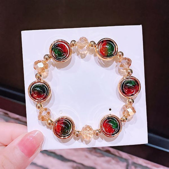 B608 Gold & Red/Green Gem Bracelet - Iris Fashion Jewelry