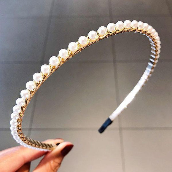 H563 Gold White Pearl Hair Band - Iris Fashion Jewelry