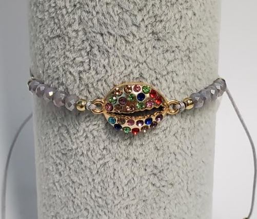 B938 Gray Cord Bead Multi Color Rhinestone Shell Bracelet - Iris Fashion Jewelry