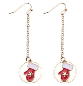 *Z103 Christmas Mittens in Hoop Dangle Earrings - Iris Fashion Jewelry