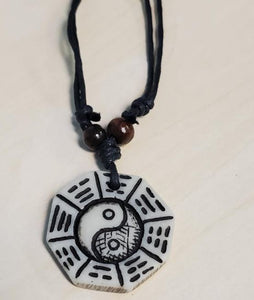 N1563 White Yin Yang on Leather Cord Necklace - Iris Fashion Jewelry
