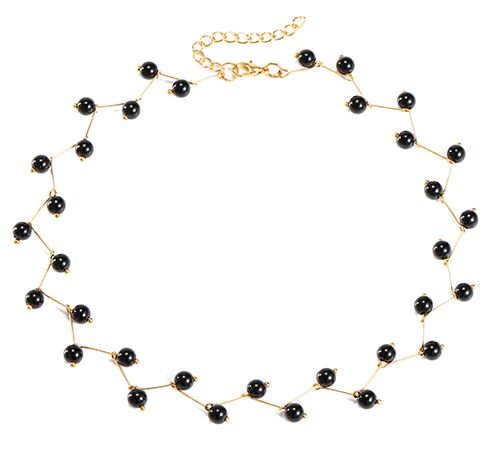 N1270 Gold with Black Pearls Zig Zag Necklace with FREE Earrings - Iris Fashion Jewelry