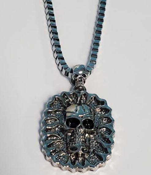 N560 Silver Skull Oval Pendant Necklace - Iris Fashion Jewelry