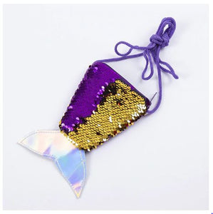 L186 Purple & Gold Sequined Mermaid Tail Coin Purse - Iris Fashion Jewelry